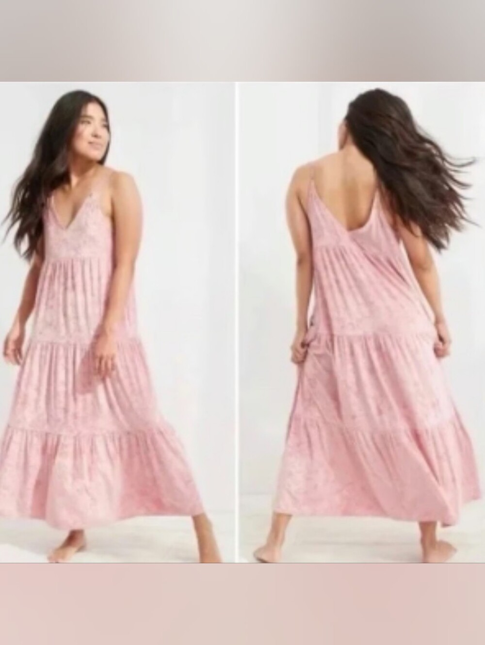 Aerie Pink Crushed Velvet Tiered Maxi Dress Size Small Boho Holiday